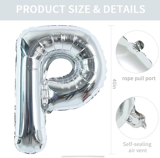 TONIFUL 40 Inch Large Silver Letter P Foil Balloons Alphabet Balloons | Giant - Image 2