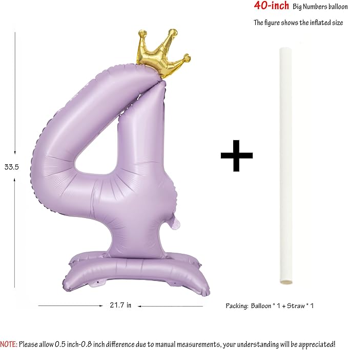 Standing Purple Crown Number 4 Balloon 40In Pastel Purple Crown 4 Balloon | - Image 2