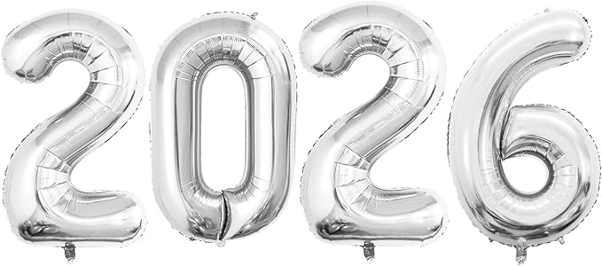 42 Inch 2026 Silver Foil Number Balloons by GOER