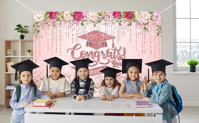 Pink Graduation Decorations Class of 2026 Graduation Backdrop Rose Gold - Image 7