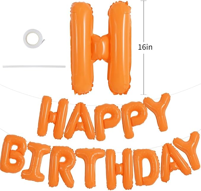 TONIFUL 16 Inch Bright Orange Happy Birthday Balloons Banner Decorations | - Image 2