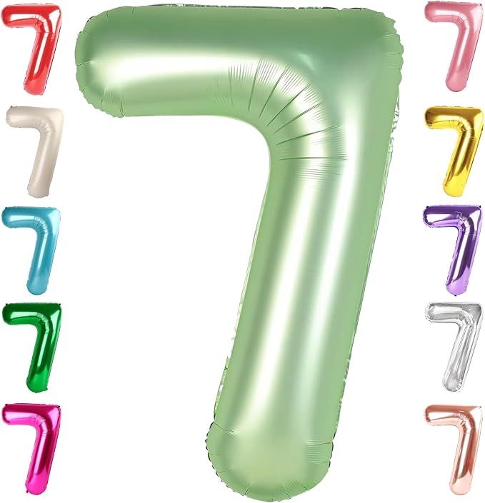 7 Balloon Numbers Birthday Decorations, 40In Sage-Green Balloons by Mluchee