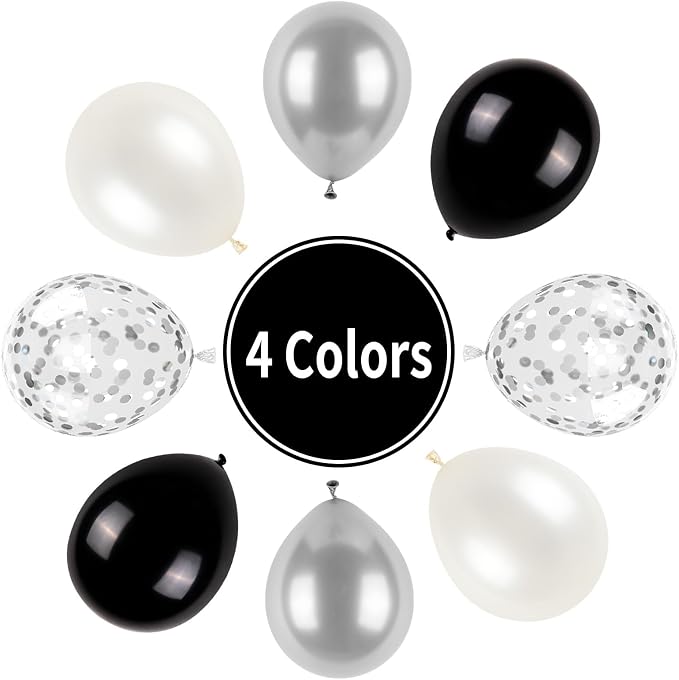 Black and Silver Balloons, Metallic Silver and Black Balloons Pearl Silver - Image 3
