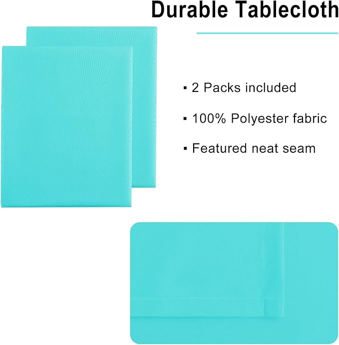 Hiasan 2 Pieces Solid Rectangle Tablecloth - Waterproof and Spillproof Washable Polyester Fabric Table Cloth for Kitchen and Dining Room, Aqua, 60 x 84 Inch