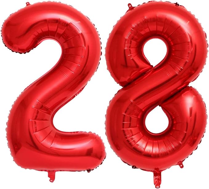 40 Inch Red 28 Balloons Giant Number 28 Balloons Red 28 Birthday Balloons 28th by LHOAVWE