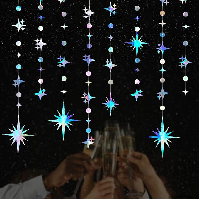 Glitter Iridescent Star Circle Dot Garland 30 Feet Twinkle Iridescent Star - Image 3