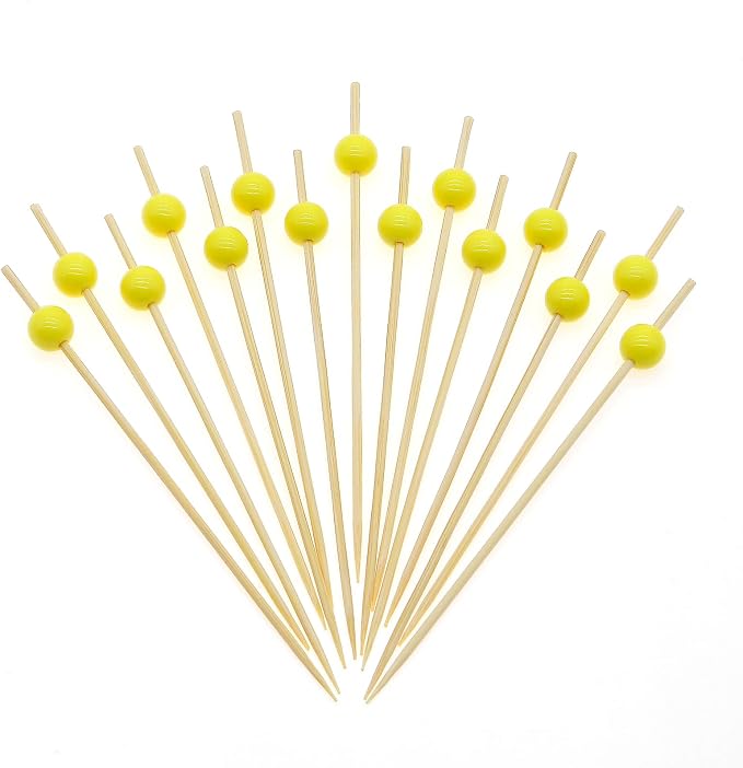 Minisland Yellow Pearl Bamboo Cocktail Picks, Fancy Appetizer Toothpicks | 4.7 by Minisland