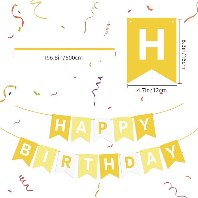 Hooqict Happy Birthday Banner Yellow Birthday Decorations - Image 2