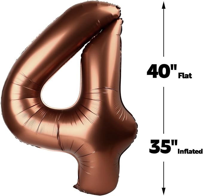 Dark Brown Number 4 Balloon 40 inch, 4th Birthday Party Balloons Decorations | - Image 3
