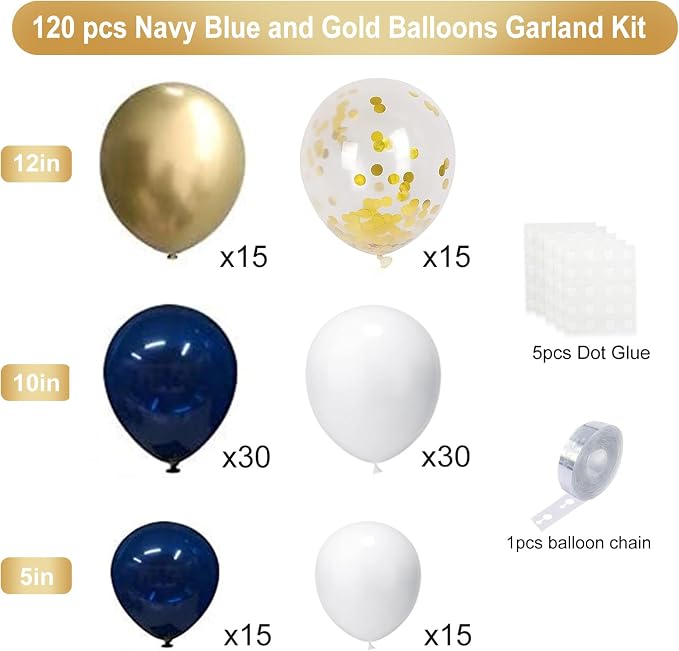 YMSZ Navy Blue Gold Balloons Garland Kit - Image 2