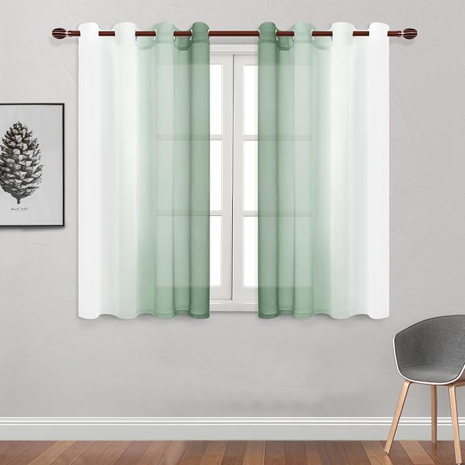 DWCN Light Sage Faux Linen Ombre Sheer Curtains - Image 2