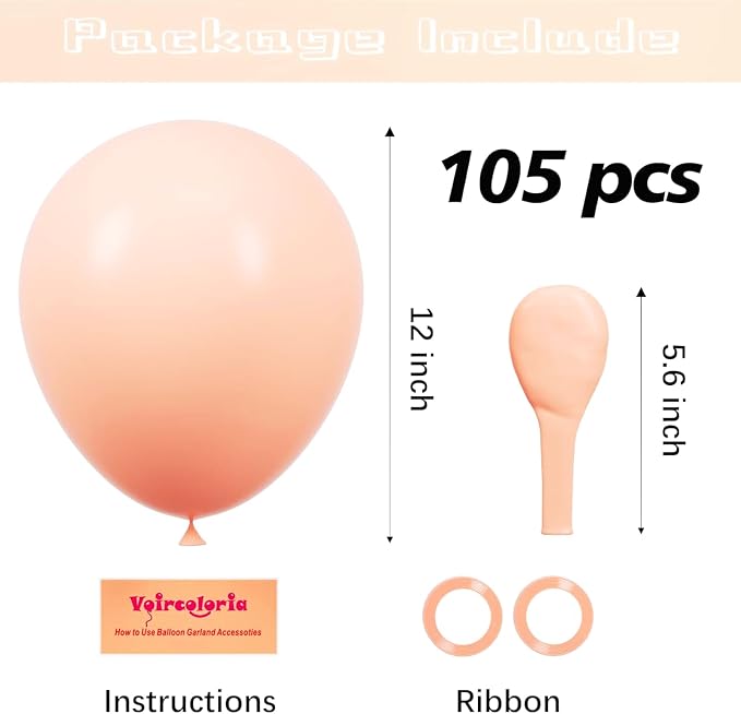 Voircoloria 105pcs Pastel Orange Party Latex Balloons, 12inch | - Image 2