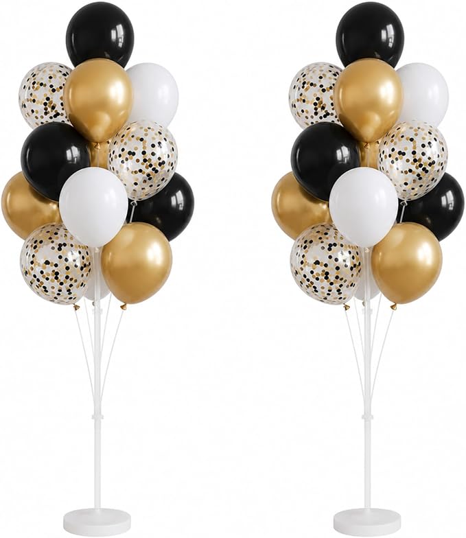 Black Gold Confetti Balloon Column Stand Kit Set of 2 by IMISNO