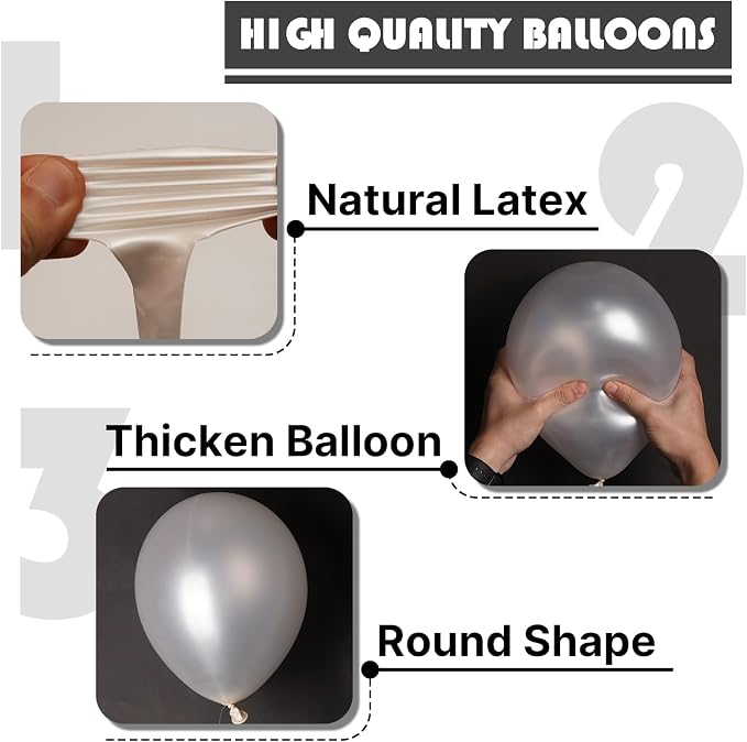 PartyWoo Pearl White Balloons 101pcs Metallic White Color 12 Inch | Balloons - Image 7