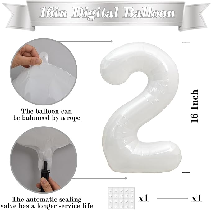 TONIFUL Number Balloon 16 Inch 10 Pcs White 0-9 Birthday Number Balloons | - Image 2