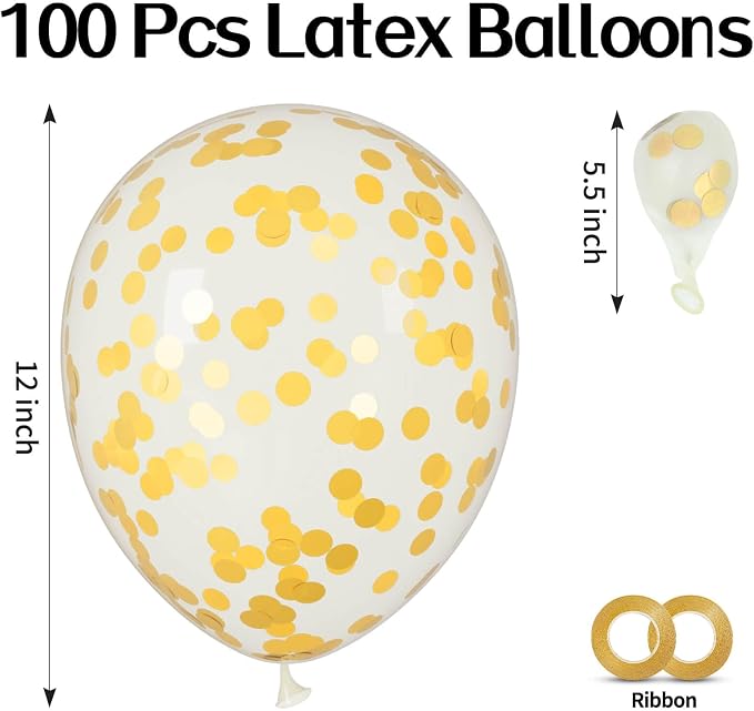 100pcs Gold Confetti Balloons 12 inch | Gold Confetti balloon - Image 2