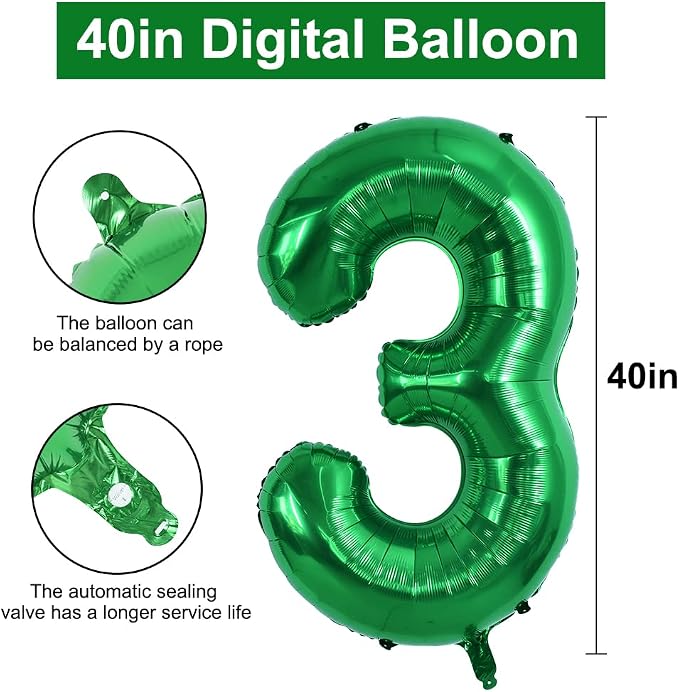 TONIFUL 40 Inch Dark Green Number 3 Balloons Large Foil 3rd Birthday Decor | - Image 2