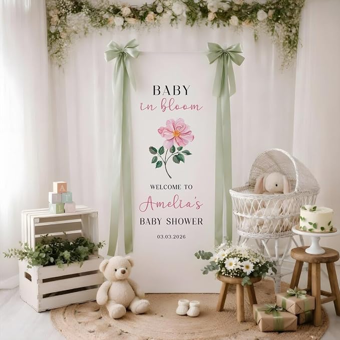 Baby Shower Welcome Fabric Banner, Baby in Bloom Floral Decor - Image 2