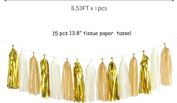 White Gold Champagne Party-Decorations Tassel-Garland -15pcs Christmas Wedding - Image 5