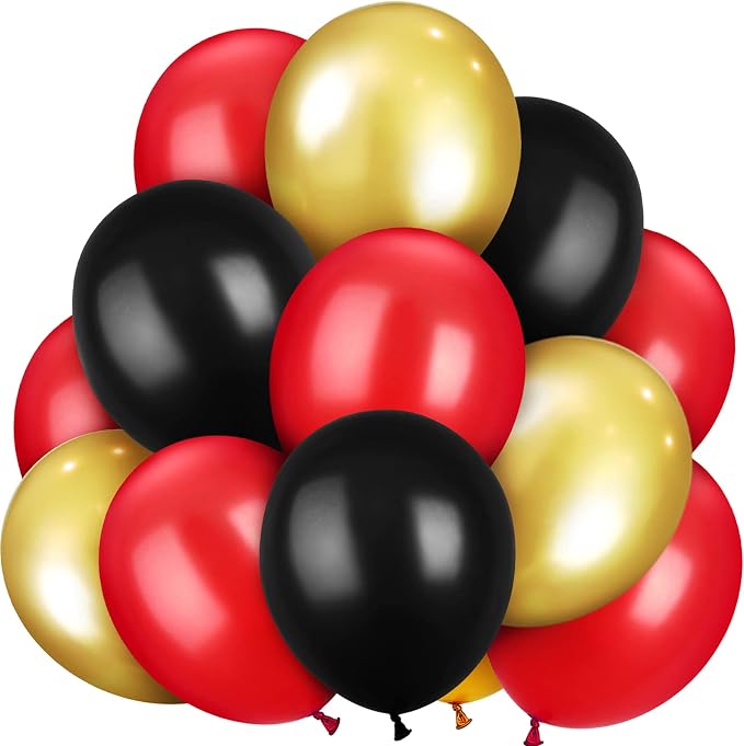 TecUnite 100 Pcs Red Black Gold Latex Balloons 5 Inch Colorful Round Balloons by TecUnite