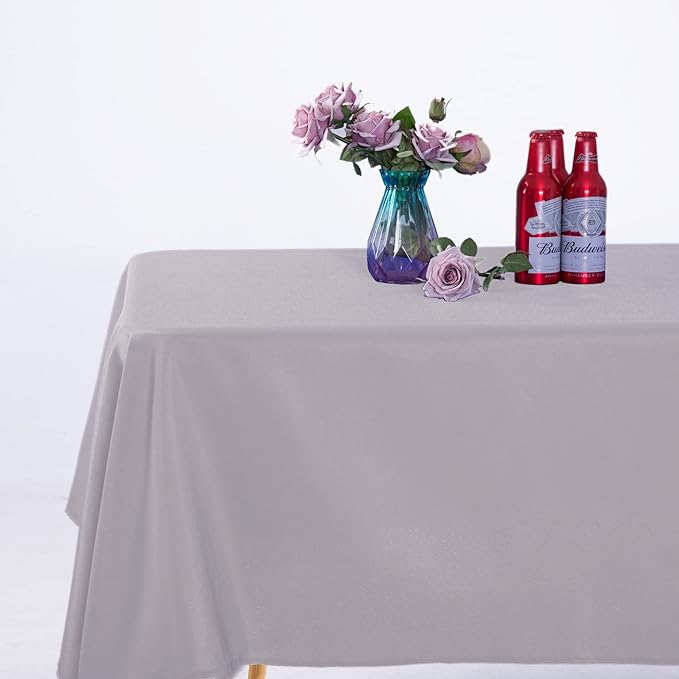 Ascoza 2pack 60x120 Inch Silver Rectangular Tablecloth 6 Feet Table Cloth in Polyester Fabric for Wedding/Banquet/Restaurant/Parties