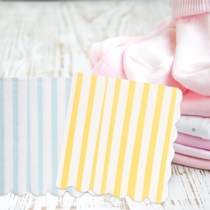 Tenceur 100 Pack Scalloped Pastel Napkins Mixed Stripe Ice Cream 5 x 5 Inch - Image 6