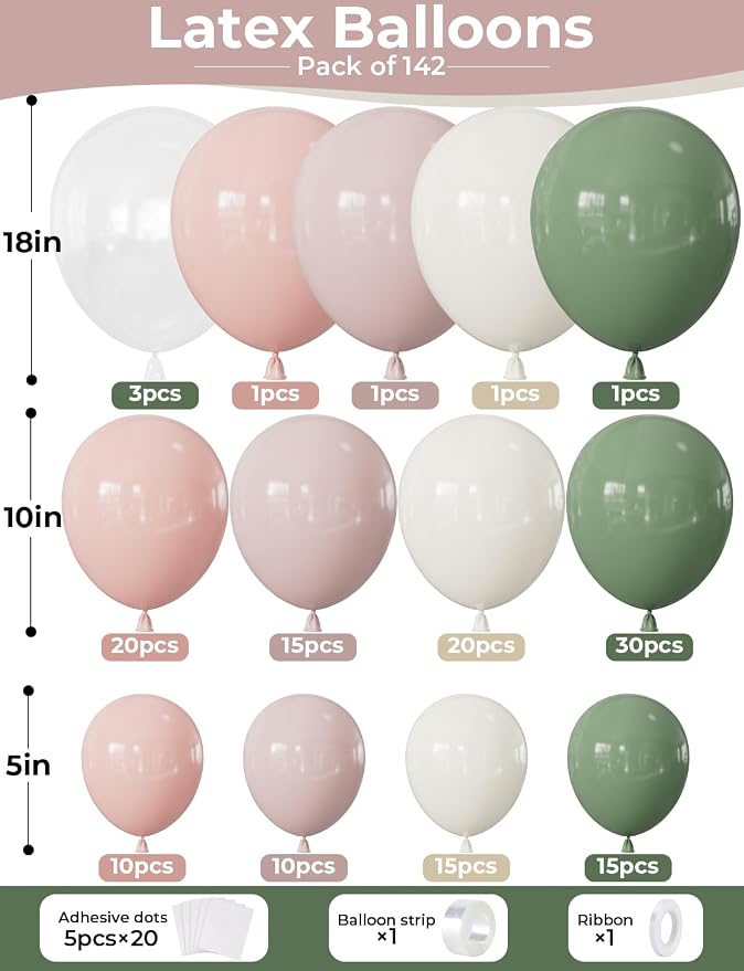 Baby in Bloom Balloon Arch Garland Kit, Sage Green Sand White Balloons - Image 4