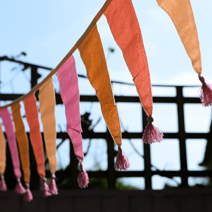 Talking Tables Pink Fabric Bunting - 10ft | Triangle Flag Pennant Garland - Image 7