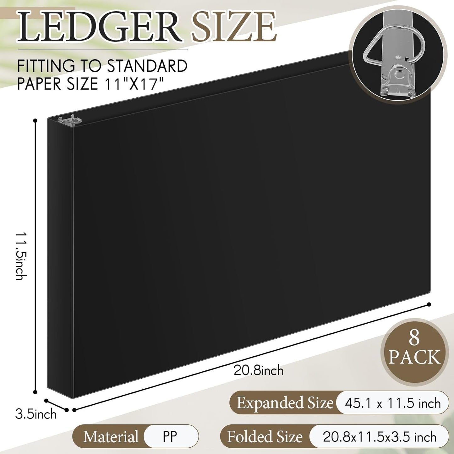 8 Pcs 11 x 17 Inch 3 Ring Binders 2 Inch Rings Heavy Duty View D Ring Binders Economy Holds 11" x 17" Paper for Artwork Blueprints, Office, Home, Work Places(Black)