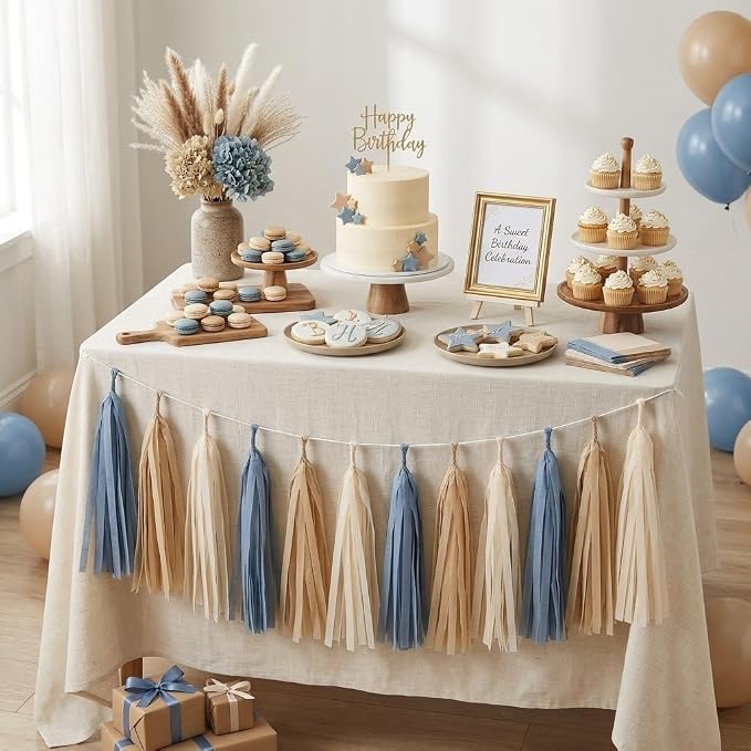 15PCS Dusty Blue Party Tissue Paper Tassel Garland Decor - Image 3