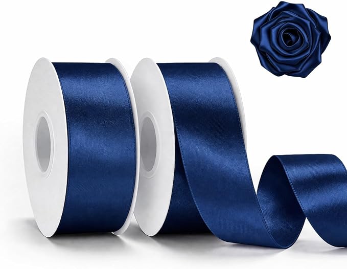 KINGLAKE Dark Blue Satin Ribbon – 1-1/2 Inch x 2 Rolls Blue Satin Ribbon by KINGLAKE