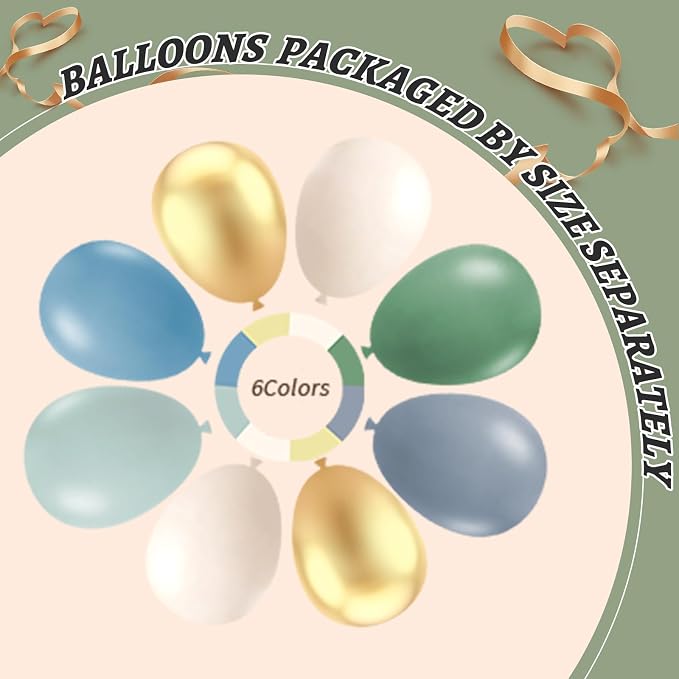 412Pcs Dusty Blue Green Balloon Garland Arch Kit, Haze Fog Blue Ash Mist Sage - Image 4