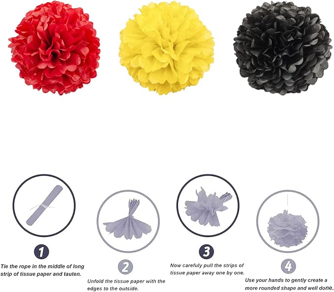 We Moment Black Red Yellow Paper Pom Poms Decorations - Image 2
