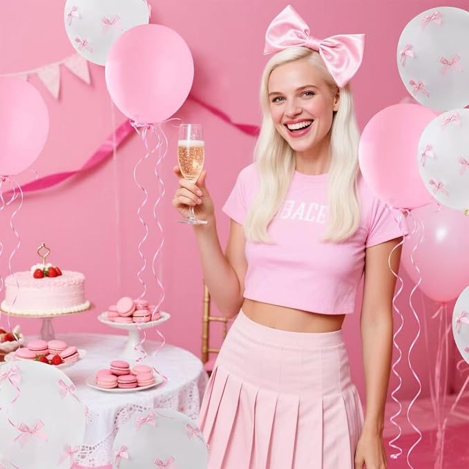 Pink Bow Balloons，32Pcs White Pink Balloons & 100Pcs Mini Ribbon Bows DIY Bow - Image 7