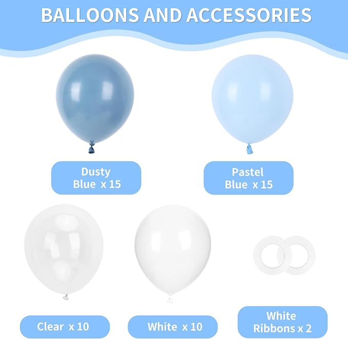 RUBFAC Dusty Blue and White Balloons, Party Balloons - Image 2
