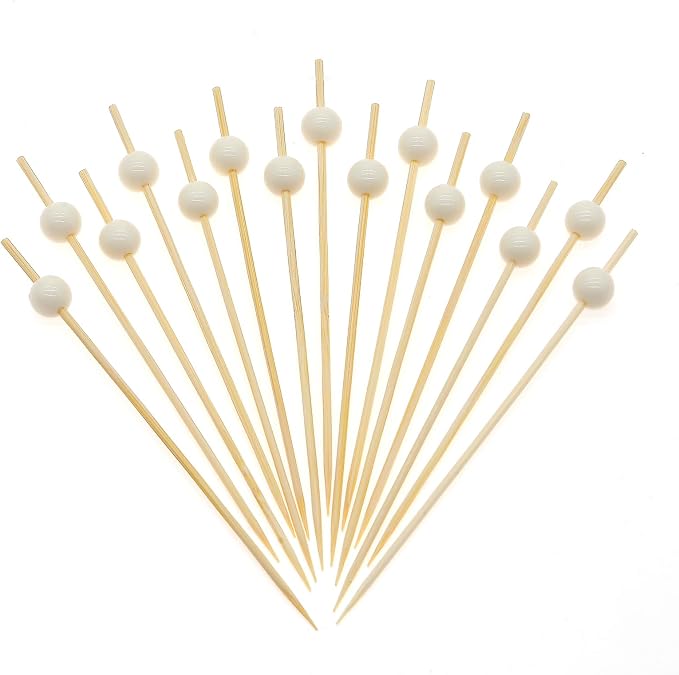 Minisland Pure White Pearl Bamboo Cocktail Picks, Decorative Toothpicks | 4.7 by Minisland