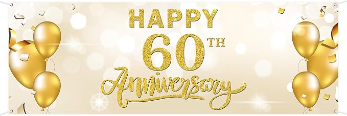 Large Happy 60th Anniversary Banner Sixty Themed Garden Backdrop Banner Company by WeBenison