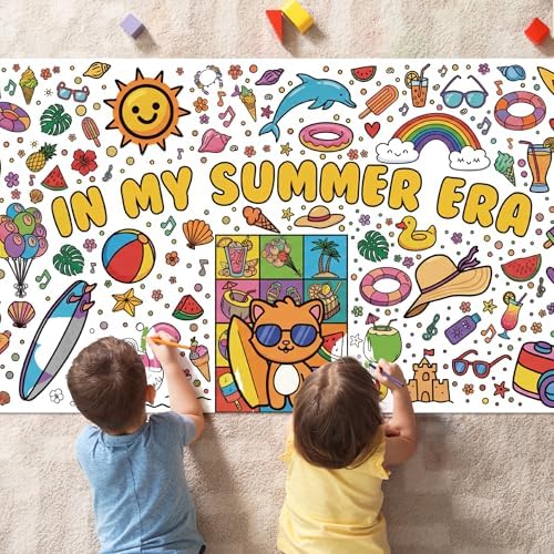 OHOME Summer Giant Coloring Poster/Tablecloth - Summer Toys | 30 x 72 Inches Jumbo Coloring Banner - Kids Crafts Activities Games Decor Party Favors Birthday Decorations for Classroom School - Image 3