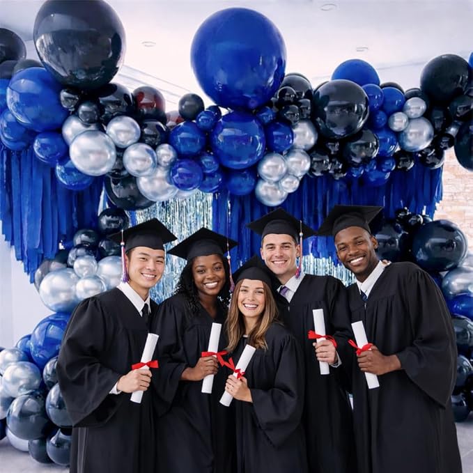 Navy Blue and Black Balloons, 12 Inch Metallic Dark Navy Blue and Silver - Image 5