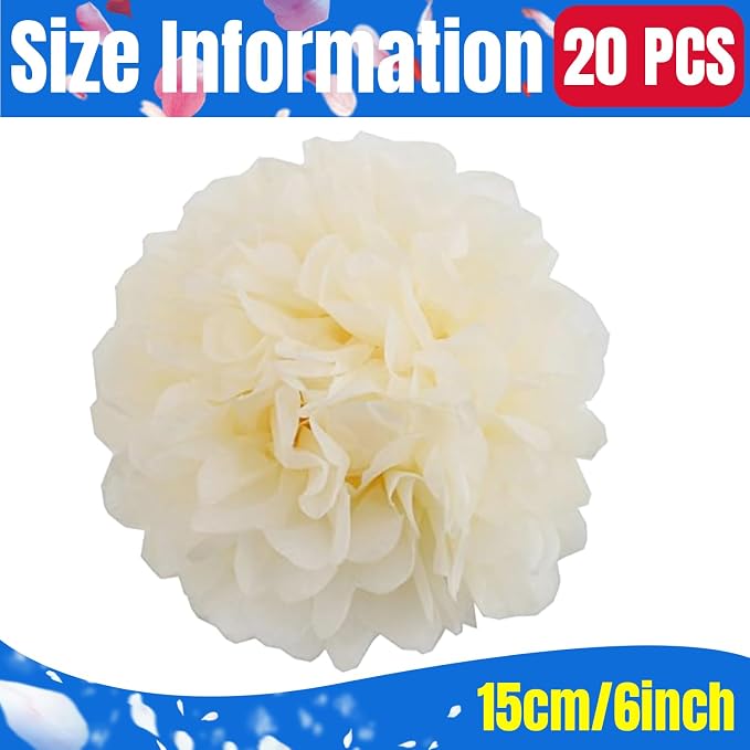 Qimoo 20pcs Beige Paper Pom Poms Decorations, DIY Decorative Tissue Paper - Image 2