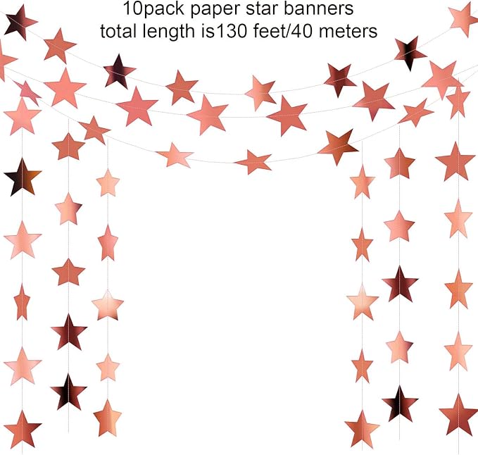 Patelai Glitter Star Garland Banner Decor, 130 Feet Star Hanging Bunting Banner - Image 2