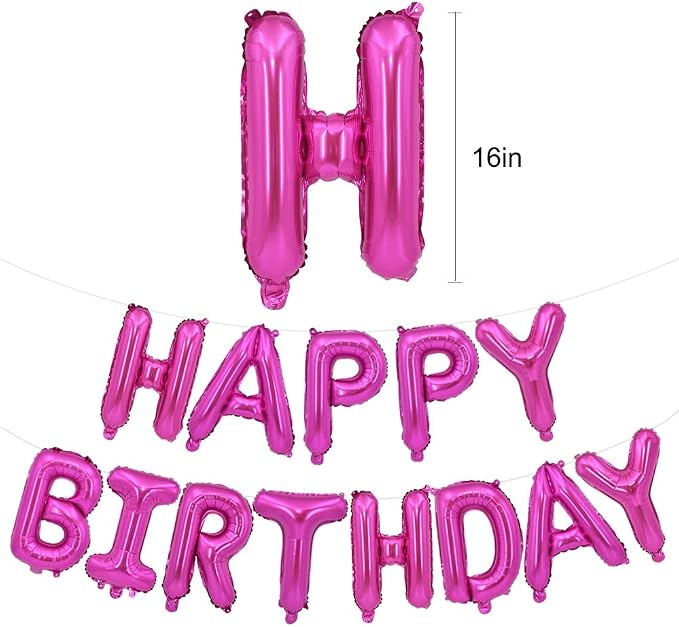 TONIFUL Hot Pink Happy Birthday Balloons Banner, 16 Inch Mylar Foil Letters - Image 2