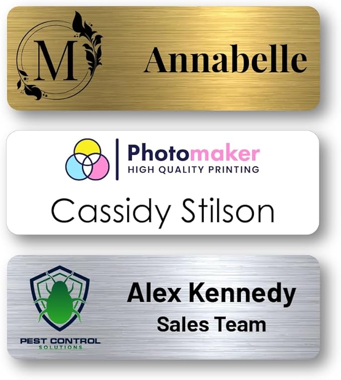 Custom Name Tags - Full Color Logo Name Tags - Scratch Resistant Metal Front & Hard Plastic Back (2 x 3 Inch, White)