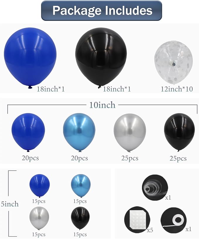 Royal Blue Black and Silver Balloons Garland Arch Kit - Image 2