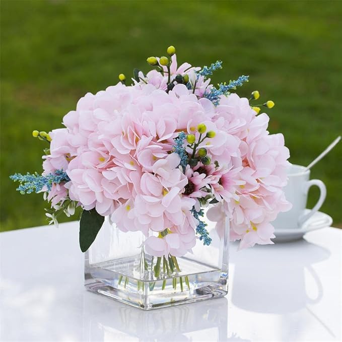 Enova Floral Set of 4 Cube Glass Vase, 6x6X6 Inch Glass Vase for Flowers Planter, Clear Square Glass Vases, Floating Candle Holders, Table Decorative Vase for Wedding Centerpieces, Home Office Décor