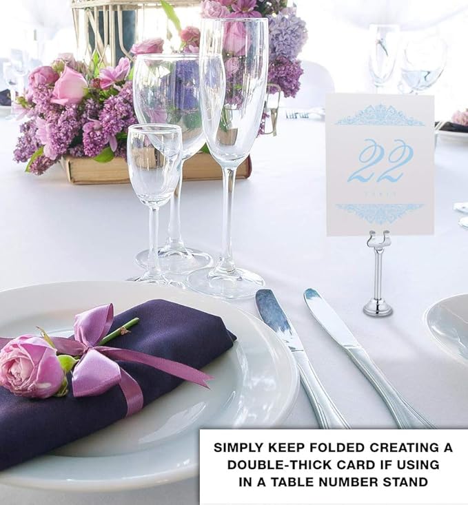 Paisley Wedding Table Numbers (Select Color/Quantity), Champagne, Light Blue, 1-70, Double Sided, Tent or Use in a Stand, Great for Parties & Restaurants - Made in the USA