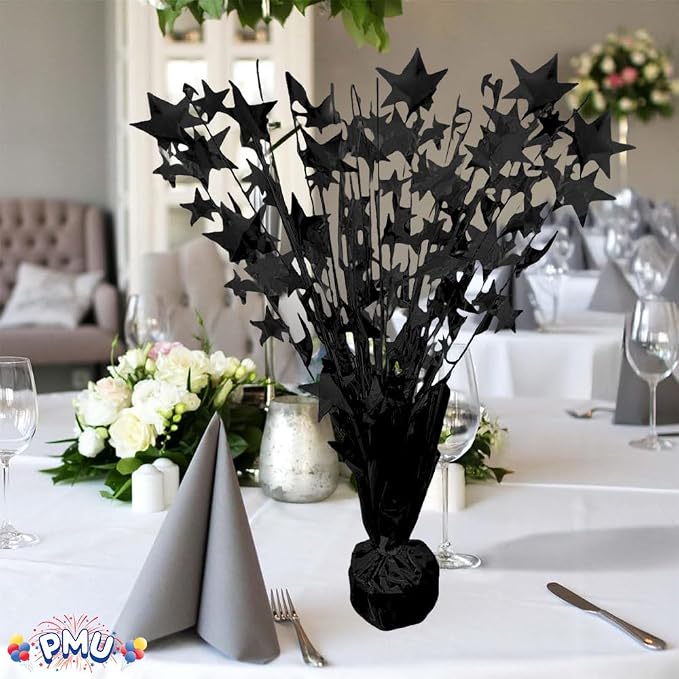 PMU 3 Pack Bursting Star Metallic Foil Spray Centerpiece- Metallic Black - Image 4