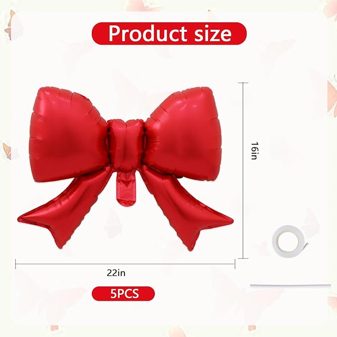 Vuzvuv 5 Pcs Big Red Bow Balloons, 30 Inch Foil Bow Balloon - Image 2