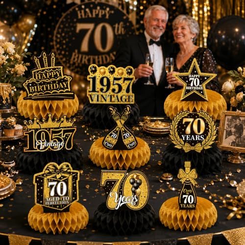 Birthday Decorations 2027-9Pcs 70th Birthday Honeycomb Table Decorations - Image 6