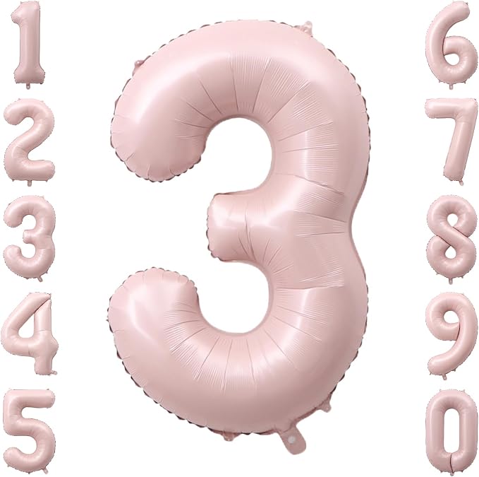 Baby Pink Number 3 Balloon 40 Inch, Muted Pastel Foil Digit Party Supplies | by Unknown